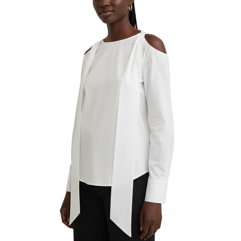 DESIGNER -‎ CHLOÉ White Tie Blouse In Nr107 Iconic Milk Poplan Cotton Top Bows
